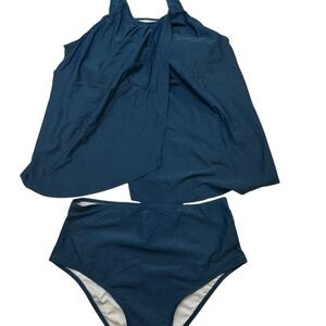 Green/Dark Blue Halter Tankini Set Tummy control Sz Medium‎